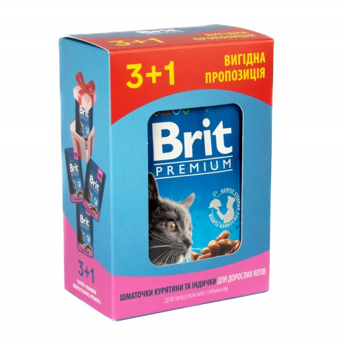 Brit Premium CAT pouch 3+1 Chicken and Turkey для дорослих котів з куркою та індичкою