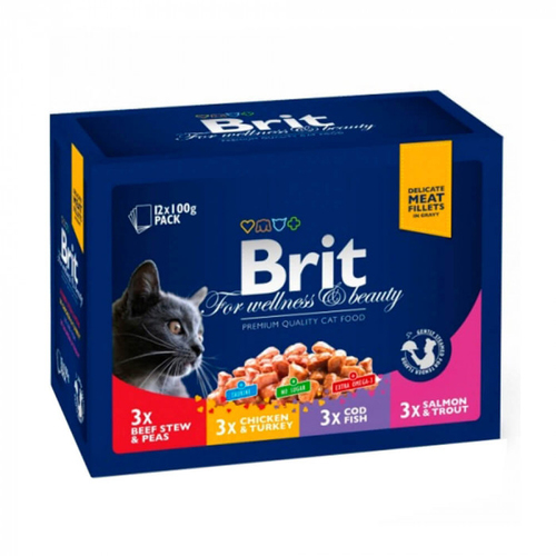 Вологий Корм Brit Premium Cat Набір паучів сімейна тарілка асорті 4 смаки