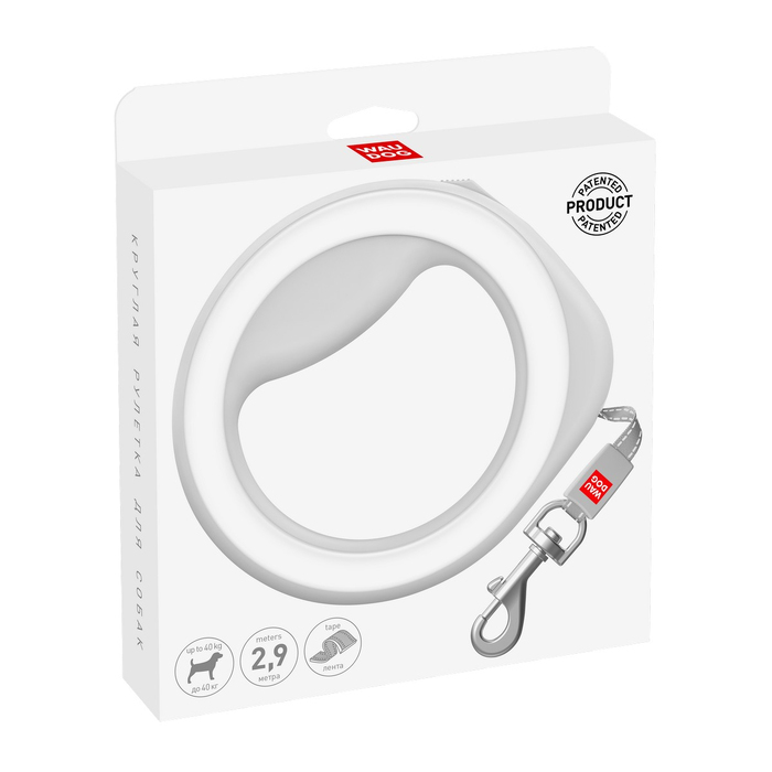 Повідець-рулетка для собак WAUDOG R-leash, кругла, XS-M, до 40 кг, 2,9 м, світловідбиваюча стрічка білий 812715 Collar