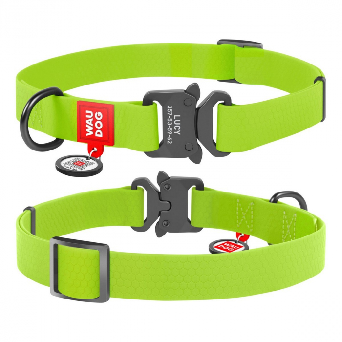 Нашийник для собак водостійкий WAUDOG Waterproof, металева пряжка-фастекс, салатовий, розмір M (28-40 см), ширина 20 мм