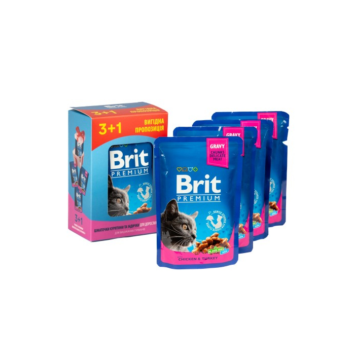 Brit Premium CAT pouch 3+1 Chicken and Turkey для дорослих котів з куркою та індичкою