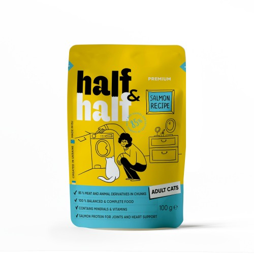 Half&Half CAT Pouch Adult Salmon для дорослих котів шматочки з лососем у желе