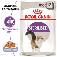 Sterilised wet in jelly вологий корм (шматочки в желе) для дорослих стерилізованих котів, пауч 85г 4156001 Royal Canin