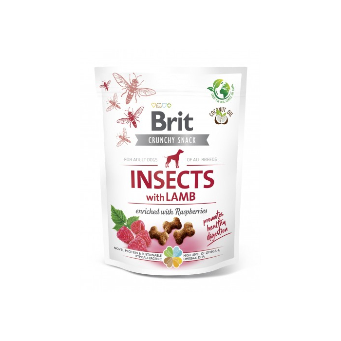 Ласощі для собак Brit Care DOG Crunchy Cracker Insects для травлення комахи ягня і малина