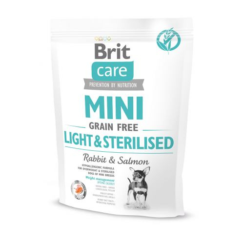 Brit Care DOG GF Mini Light and Sterilised для собак дрібних порід із зайвою вагою або стерилізованих з кроликом та лососем, 0,4 кг
