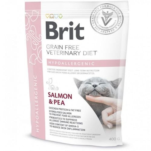 Brit GF VetDiet Cat Hypoallergenic для котів, з харчовою алергією та непереносимістю, з лососем та горохом, 0,4 кг