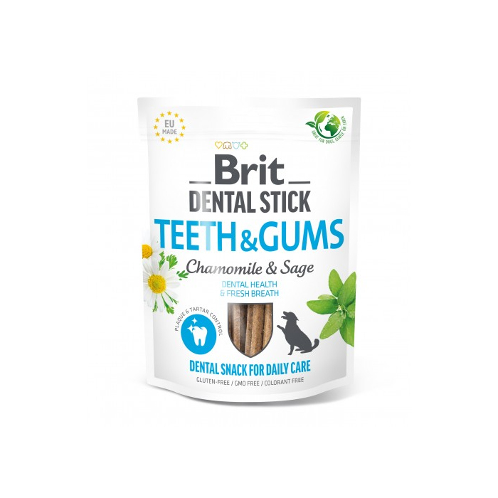 Ласощі для собак Brit Dental Stick Teeth and Gums здорові ясна та зуби ромашка і шавлія 7шт