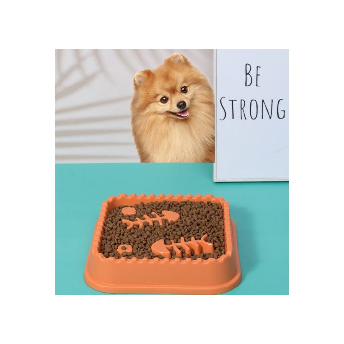 Миска WahoPet для котів для уповільненого годування  з рибками  пластикова помаранчова, 21,5 см