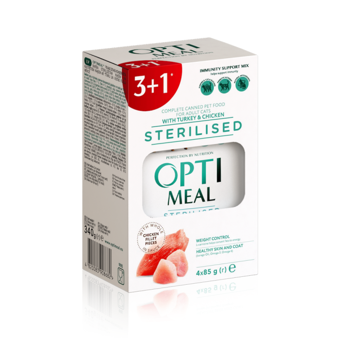 Optimeal Набір 3+1 Sterilised Turkey & Chicken для стерилізованих котів з індичкою та курячим філе в соусі