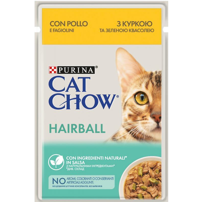 Cat Chow Pouch Adult Hairball Chicken курка і зелена квасоля в желе