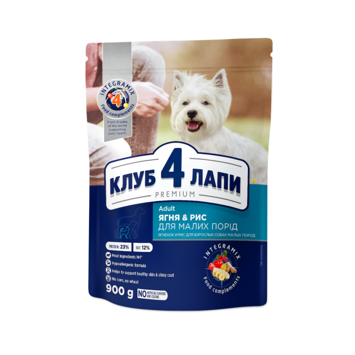 Клуб 4 Лапи DOG Adult Small Breeds Lamb & Rice для собак малих порід з ягням та рисом 0,9кг