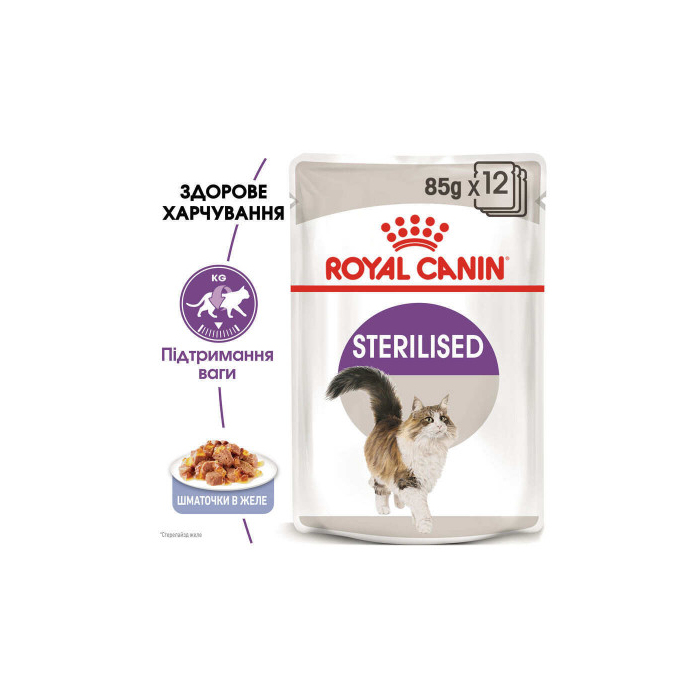 Sterilised wet in jelly вологий корм (шматочки в желе) для дорослих стерилізованих котів, пауч 85г 4156001 Royal Canin