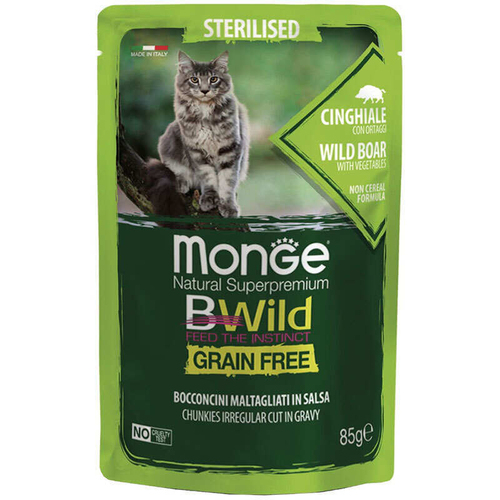 Monge CAT pouch Wet Bwild Grain Free Sterilised Wild Boar вологий корм для стерилізованих котів з дикого кабана