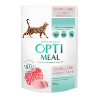 Optimeal Sterilised Beef & Turkey fillet для стерилізованих котів із яловичиною та індичим філе в желе