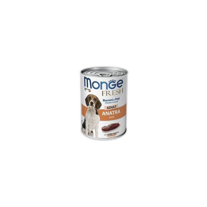 Monge Dog Fresh Duck- повнораціонний корм для дорослих собак всіх порід з шматочками свіжого м'яса качки 0,4кг