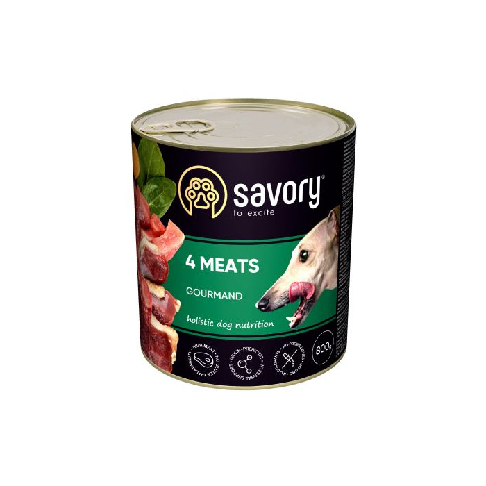 Savory DOG Can 4 Meats вологий корм для собак усіх порід 4 вида м’яса 800г