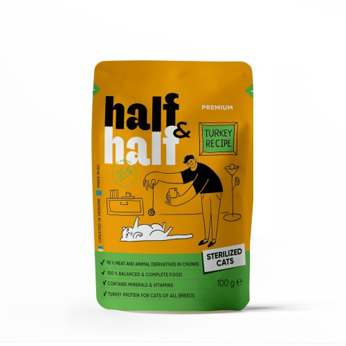 Half&Half CAT Pouch Sterilized Turkey для стерилізованих котів шматочки з індичкою в желе