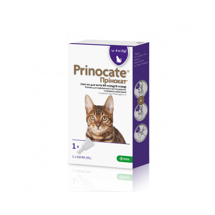 Prinocate краплі для котів до 4кг 1 піпетка 0,4мл від бліх і паразитів