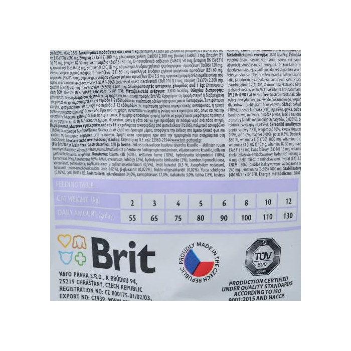 Brit GF VetDiet CAT Gastrointestinal для котів, при порушеннях травлення, з оселедцем, лососем, яйцем та горохом, 0,4 кг