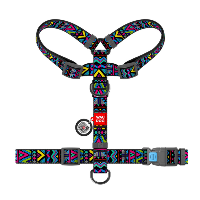 Шлея для собак H-подібна WAUDOG Nylon Інді M (з QR паспортом)