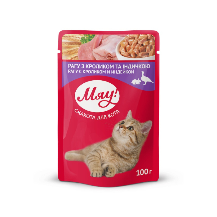 Мяу пауч вологий корм для котів рагу з кроликом та індичкою