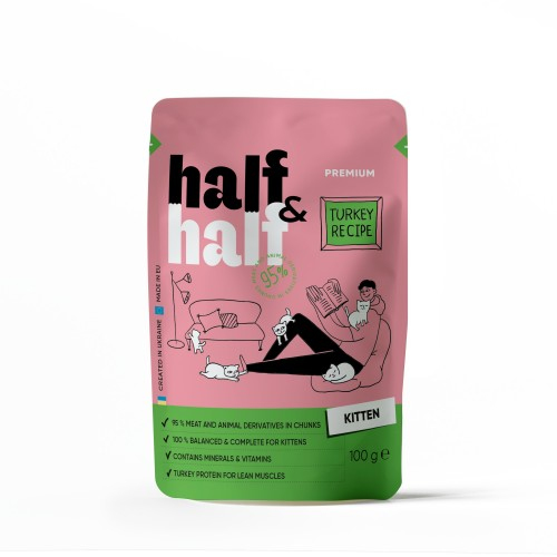 Half&Half Kitten Pouch для кошенят шматочки з індичкою у желе