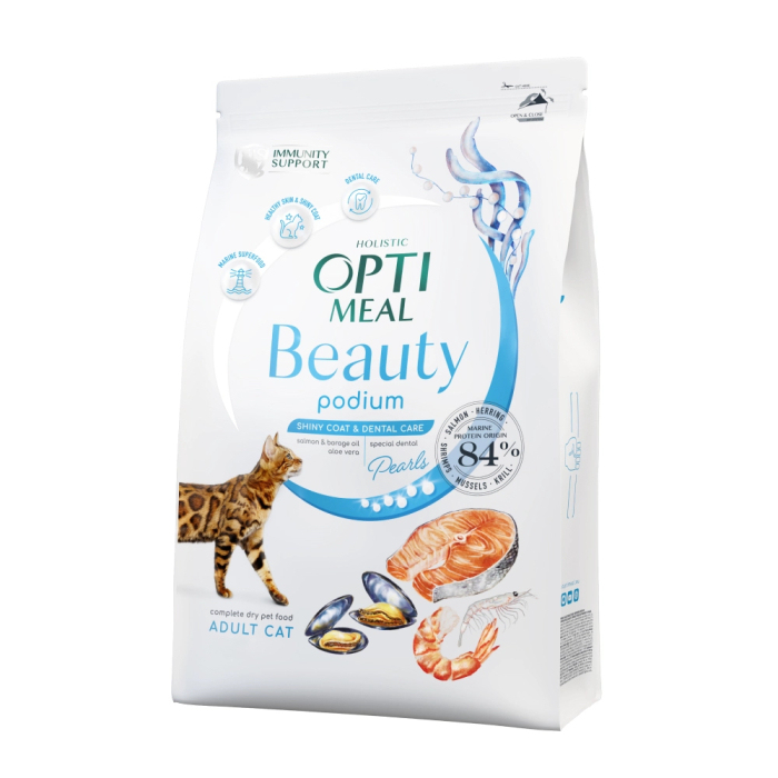 Optimeal CAT Beauty Podium Shiny Coat & Dental Care для котів, для догляду за шерстю та зубами, з морепродуктами