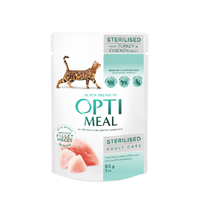 Optimeal Pouch CAT Sterilised Turkey & Chicken для стерилізованих котів з індичкою та курячим філе у соусі