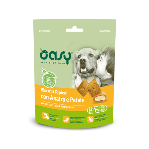 Oasy Snack Dog Biscotti ripieni con Аnatra  e patate ласощі для собак.Хрусткі подушечки з качки 80гр