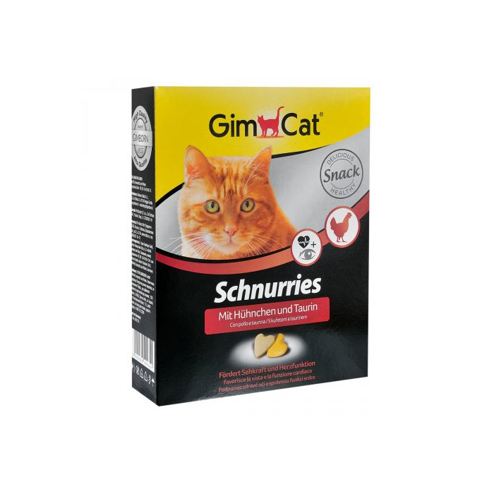 Вітаміни GimCat Schnurries для котів, таблетки з куркою і таурином,
