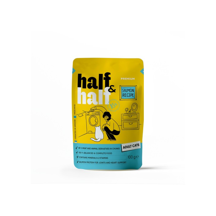Half&Half CAT Pouch Adult Salmon для дорослих котів шматочки з лососем у желе