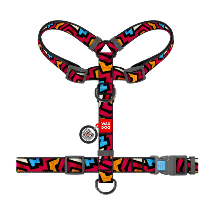 Шлея для собак H-подібна WAUDOG Nylon Графіті (з QR паспортом)