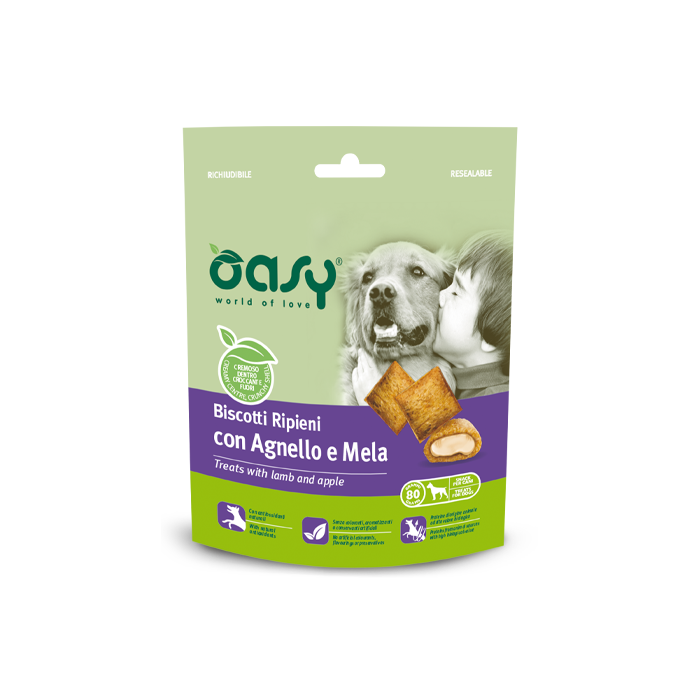 OASY DOG TREATS ласощі для собак.Хрусткі подушечки з ягня та яблука 80 г, 346205