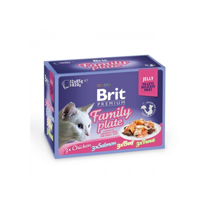 Вологий Корм Brit Premium Cat Набір паучів 12шт х 85g сімейна тарілка в желе