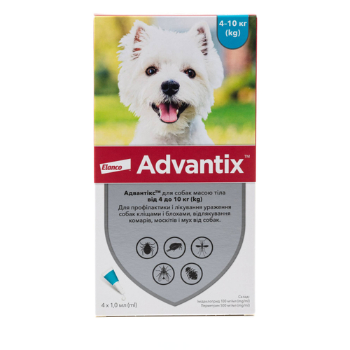 Advantix 4-10кг для собак 1 піпетка краплі від бліх і кліщів