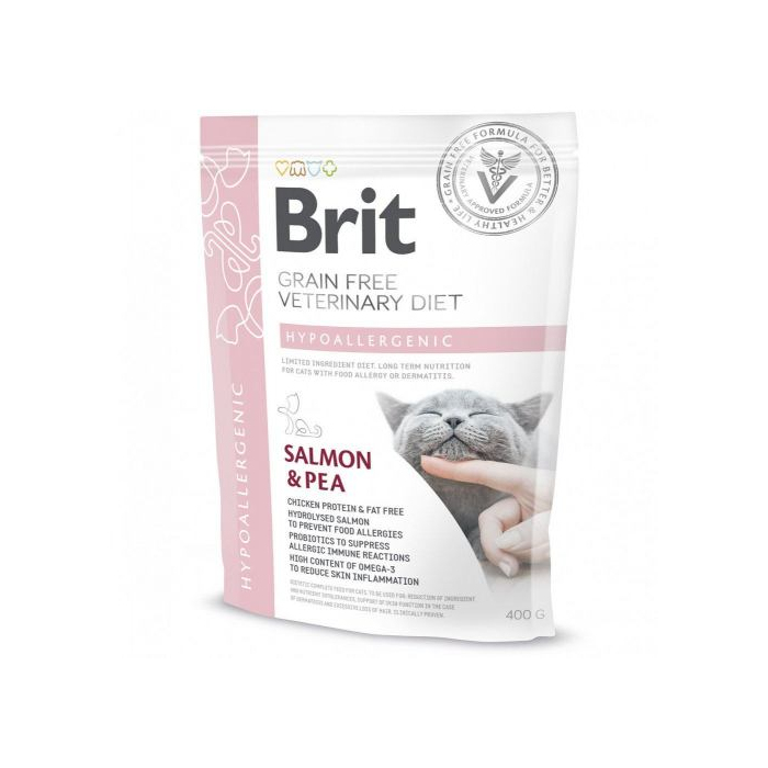 Brit GF VetDiet Cat Hypoallergenic для котів, з харчовою алергією та непереносимістю, з лососем та горохом, 0,4 кг
