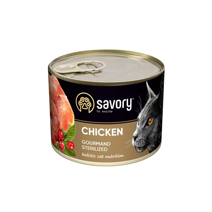 Savory CAT Can Adult Sterilized Chicken вологий корм для стерелізованних котів з куркою 400г