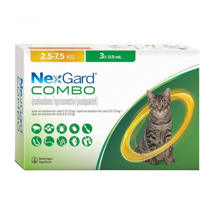 NexGard Combo Spot On 2,5-7,5кг 1 пипетка 0,9мл для котів від бліх кліщів та гельмінтів