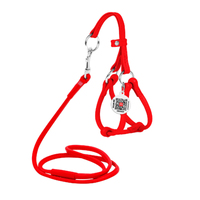 Шлея з повідцем для собак шкіряна WAUDOG Glamour з QR паспортом, кругла, Д 6 мм, А 26-46 см, В 30-50 см червоний 34013 Collar