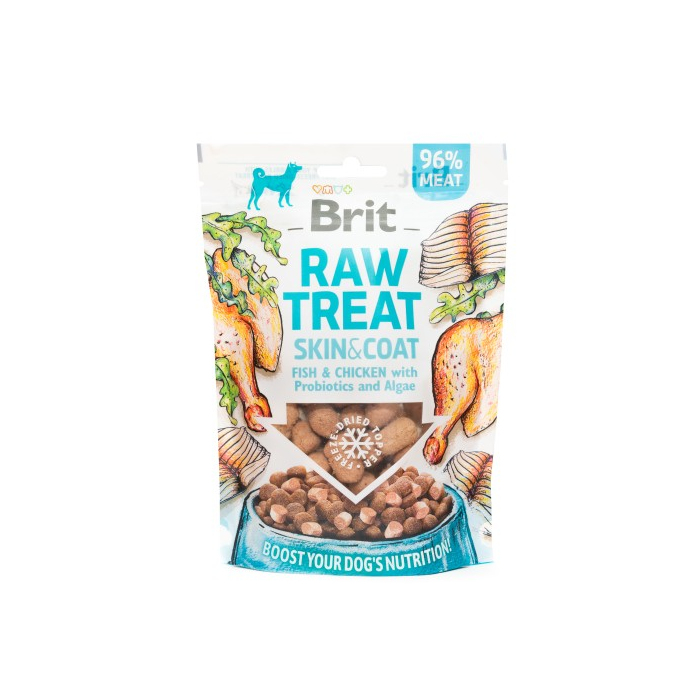 Ласощі для собак Brit Raw Treat freeze-dried Skin and Coat для шкіри та шерсті, риба і курка, 40 г 112132