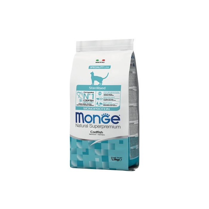 Monge CAT Monoprotein Sterilized Godfish сухий корм для стерилізованих котів з тріскою 1,5кг