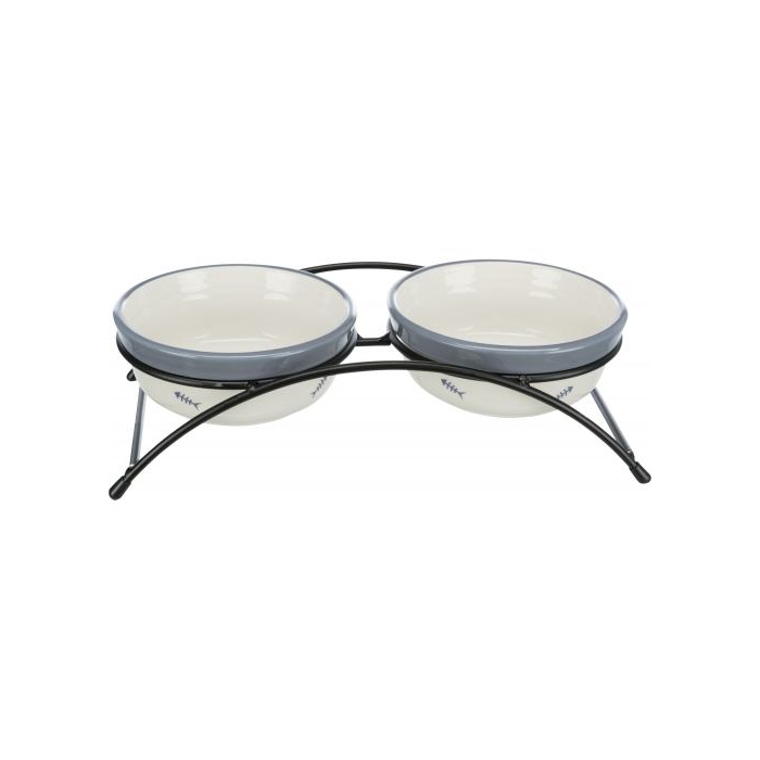 Миска Trixie Eat on Feet для котів, подвійна на металевій підставці, керамічна, 12 см, 2х300 мл