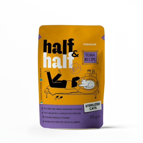Half&Half CAT Pouch Sterilized Tuna для стерилізованих котів шматочки з тунцем у соусі