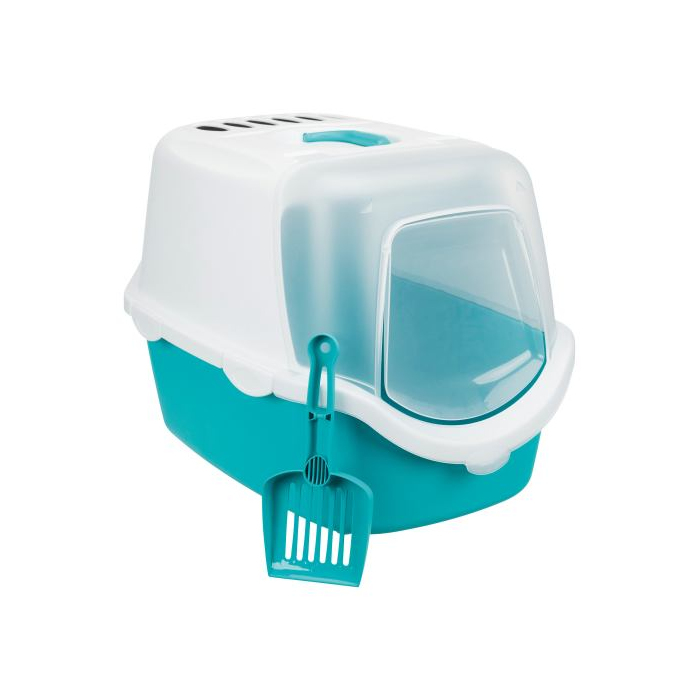 Туалет Trixie Vico Open Top бірюзовий для котів закритий з фільтром та лопаткою 40х40х56см