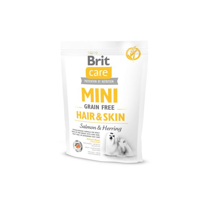 Brit Care GF Mini Hair & Skin для собак мініатюрних порід, для шкіри та шерсті, з лососем та оселедцем, 0,4 кг