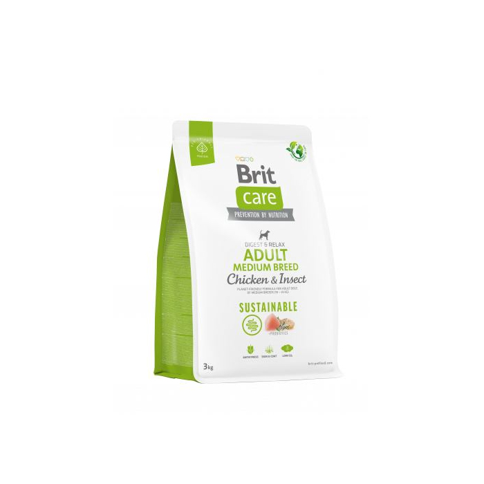 Brit Care DOG Sustainable Adult Medium Breed для собак середніх порід, з куркою та комахами, 3 кг 172176