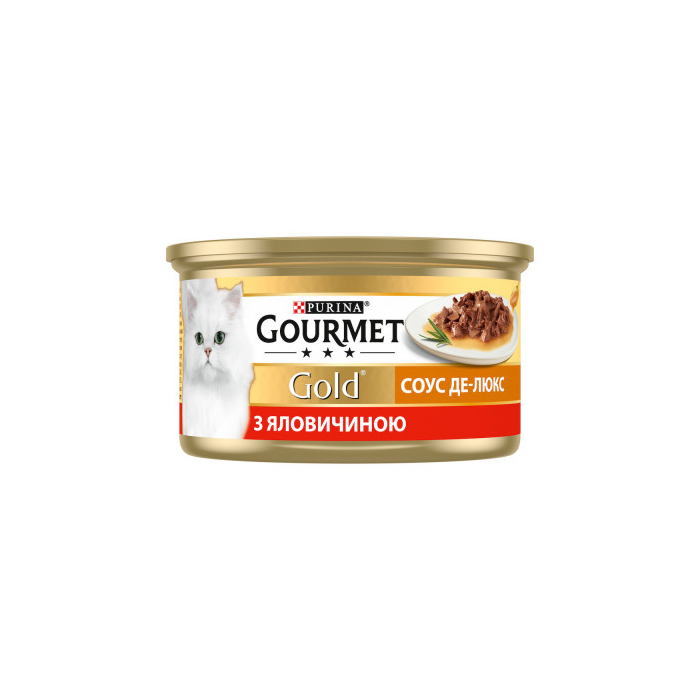 Gourmet Gold Соус Де-Люкс консерва для котів шматочки у соусі з яловичиною