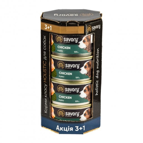 Savory DOG Can All Breeds Puppy Chicken набір 3+1 з куркою