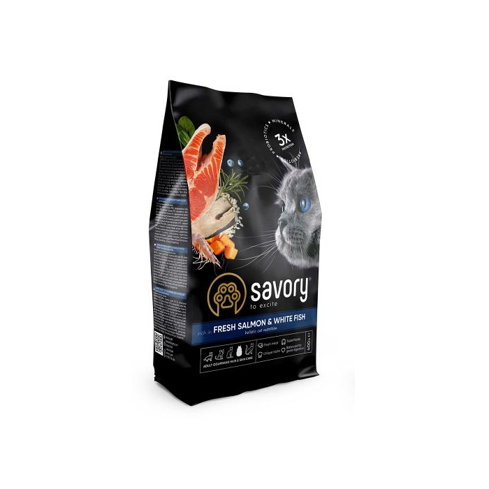 Savory CAT Gourmand Fresh Salmon & White Fish для довгошерстих котів зі свіжим лососем і білою рибою 2кг