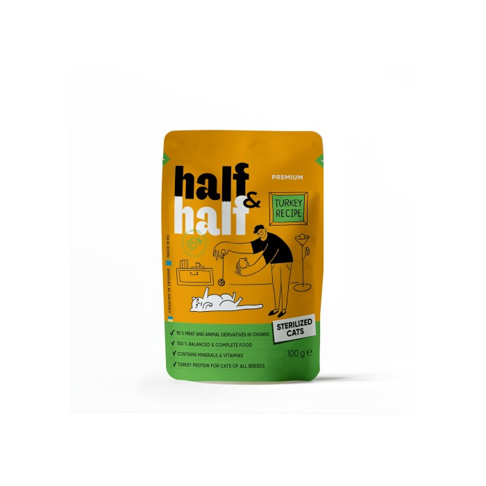 Half&Half CAT Pouch Sterilized Turkey для стерилізованих котів шматочки з індичкою в желе